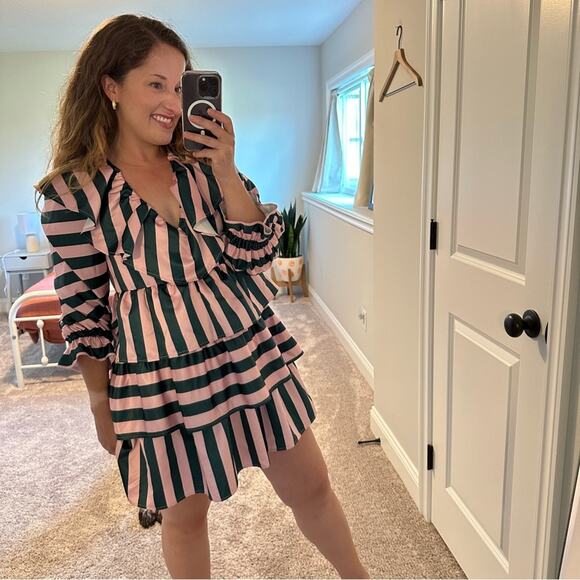 Crosby by Mollie Burch Pink Green Ruffle Mini Dress XS - Picture 3 of 9